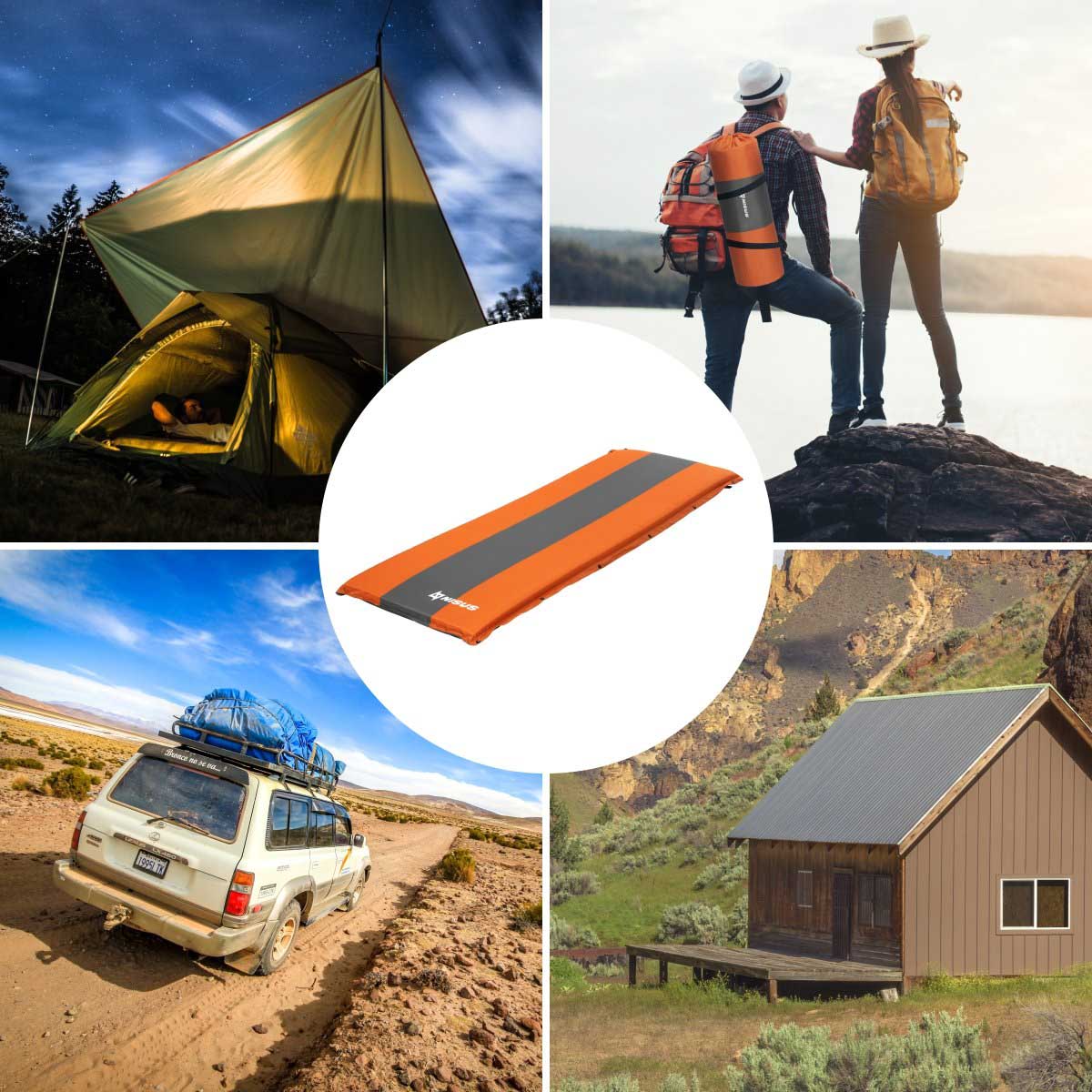 Orange Self Inflating Sleeping Pad is lightweight and compact, perfect for outdoor trips