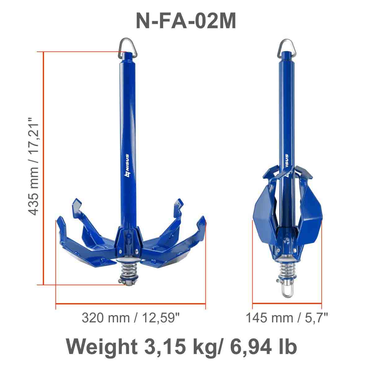 7 lbs Grapnel Portable Folding Anchor is 17.2 inches long, 12.6 inches wide when unfolded and 5.7 inches wide when folded,