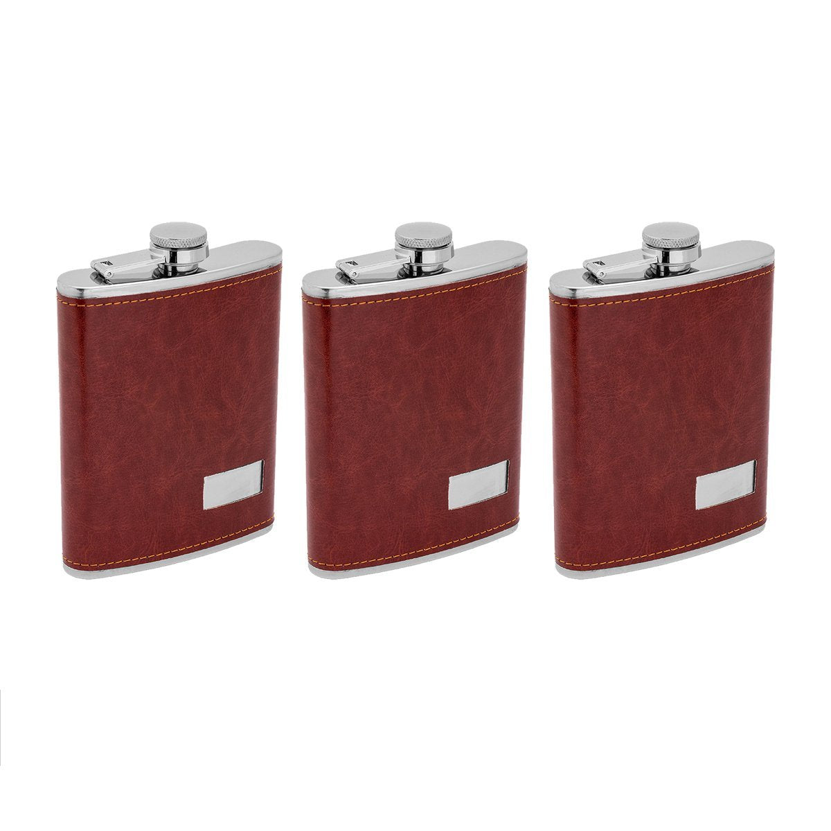 8 oz Maroon Stainless Steel Hip Flask for Bourbon, Whiskey, Vodka Set of Three