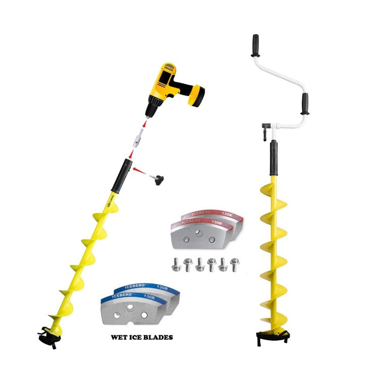 ICEBERG Premium Ice Auger with Cordless Drill Adapter and 2 Sets of Blades - COMPOSITE HEAD (5 foot drilling depth)
