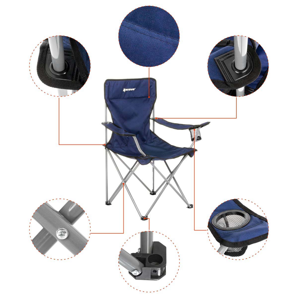 Portable Reclining Camping Armchair with Cup Holder Armrest Oversize