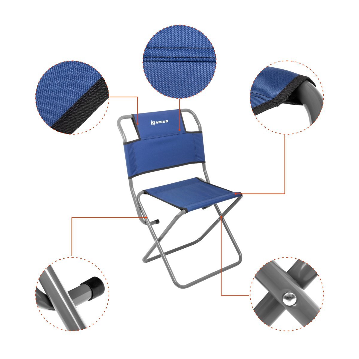 Blue camping chair with back support Oxford fabric and steel pole