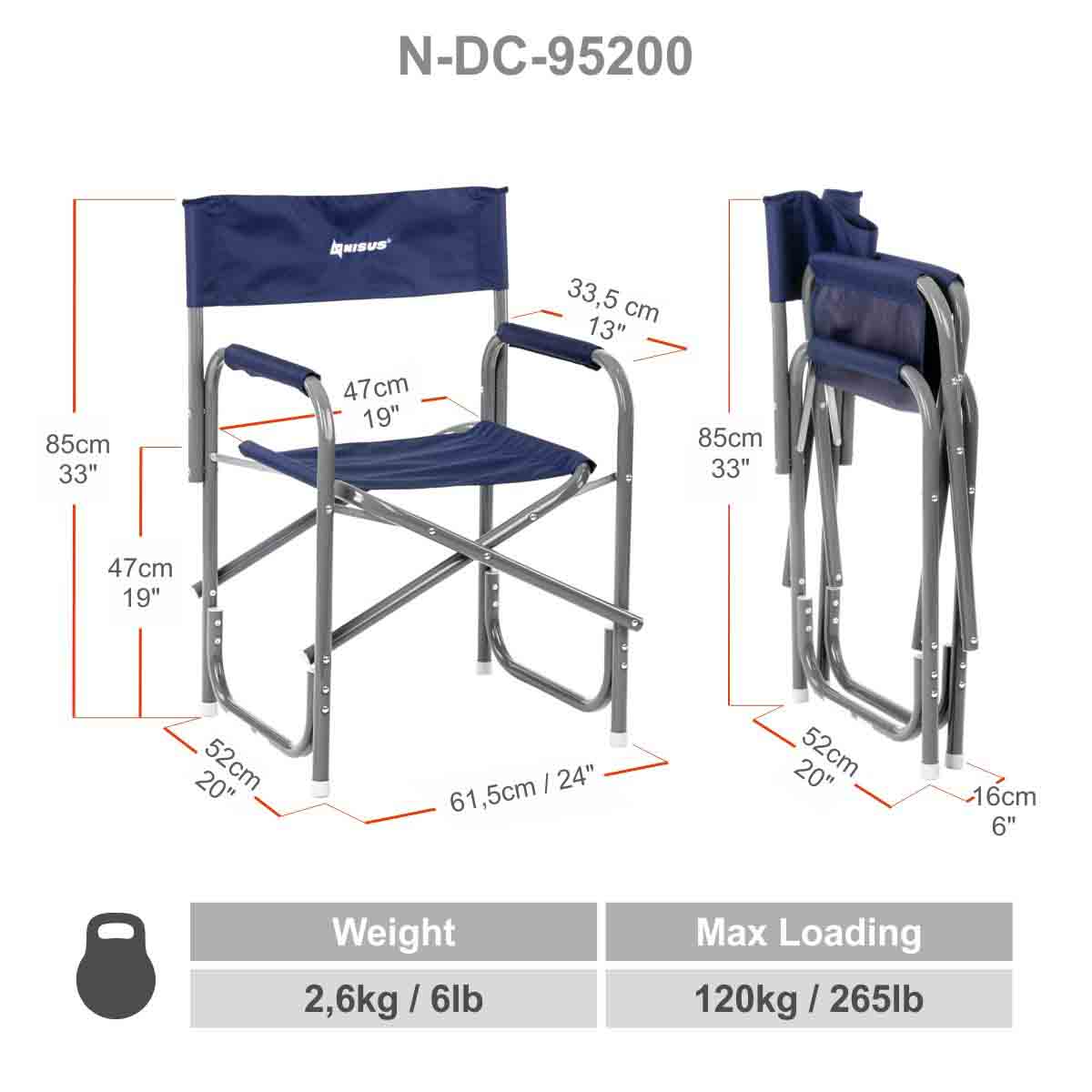 Nisus Blue Folding Aluminum Director's Chair for Camping