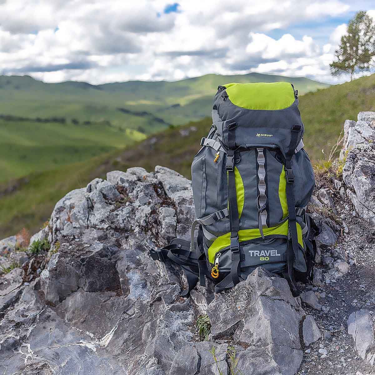 80 Liter Large Multi Day Framed Backpack for Hiking with Height-Adjustable Back