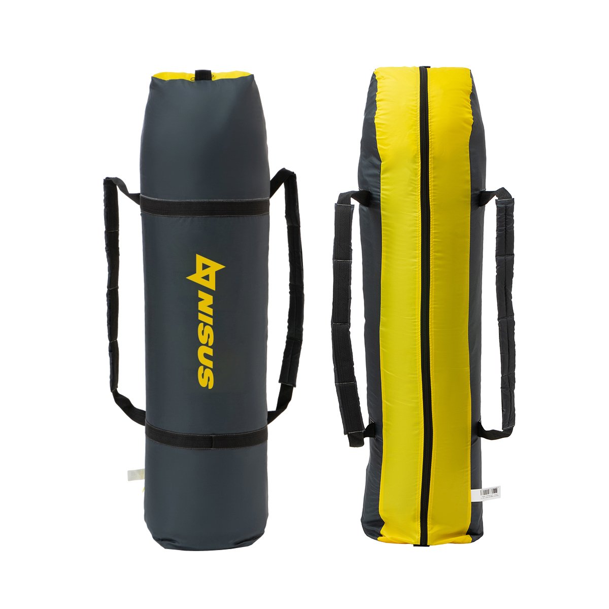 A carrying bag with straps for Cube Insulated Pop-Up Ice Fishing Shelter for 2 Persons, yellow and black