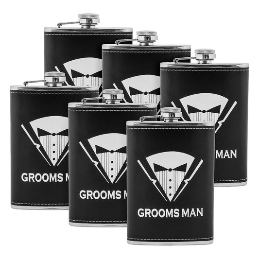 Gift Liquor Hip Flask 9 oz Groomsman Stainless Steel, Set of 6