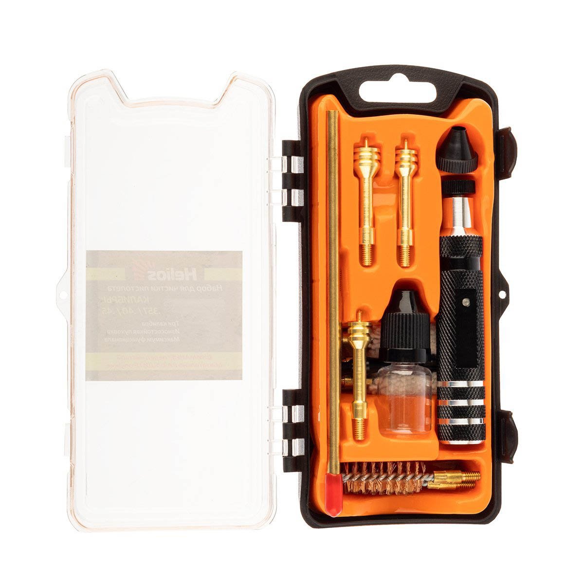 Gun Cleaning Kit, .357, .40, .45 Caliber, 14 Items, is compactly packed into a Plastic Case