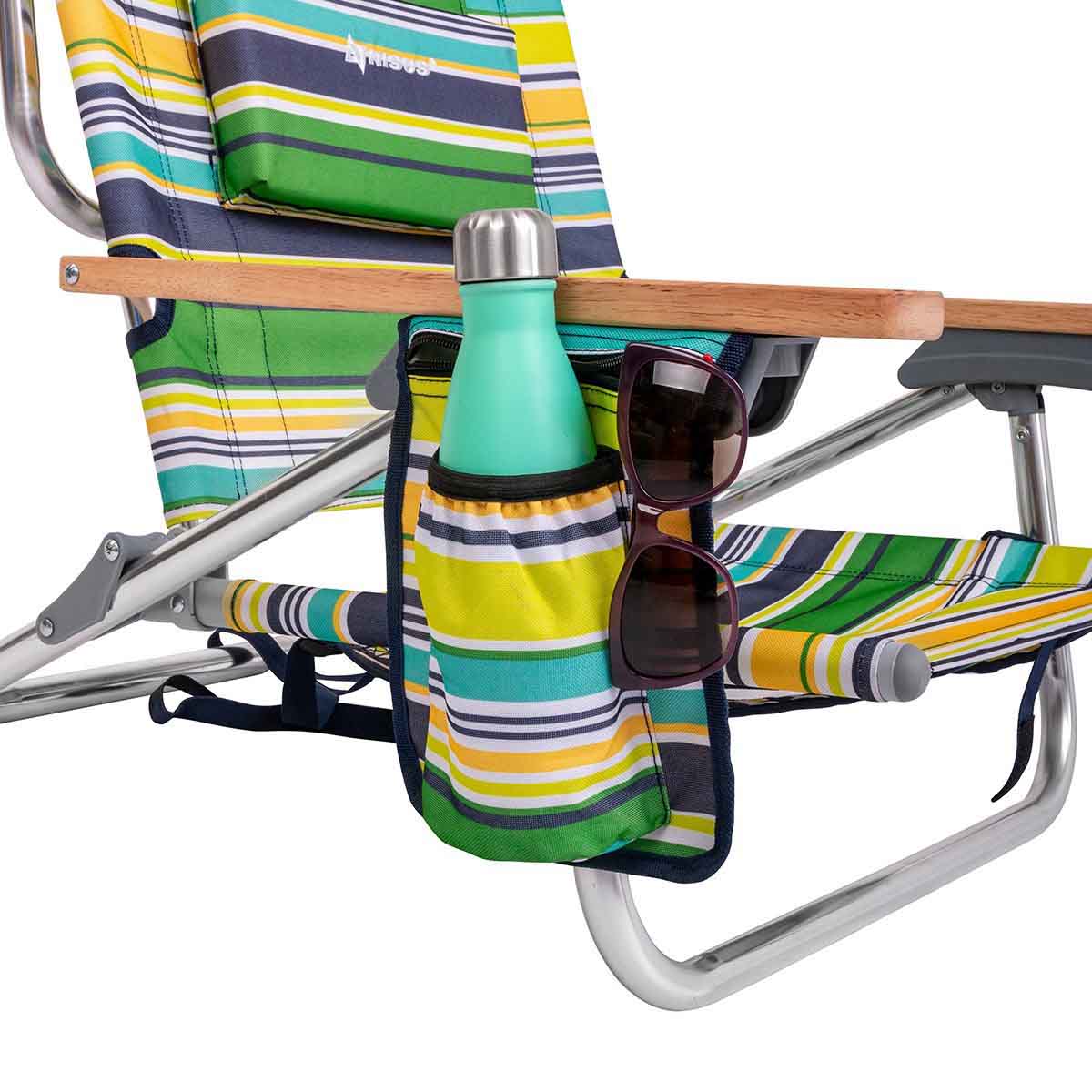 Backpack Beach Chair with Cup Holder featuring a pocket on the armrest to handle your belongings