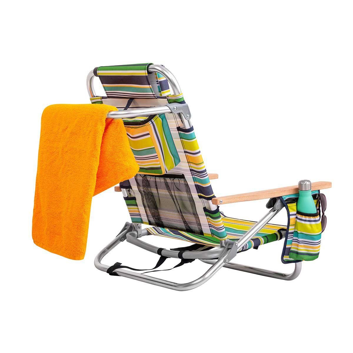 Backpack Beach Chair with Headrest featuring a special handle bar where you can hang your towel on