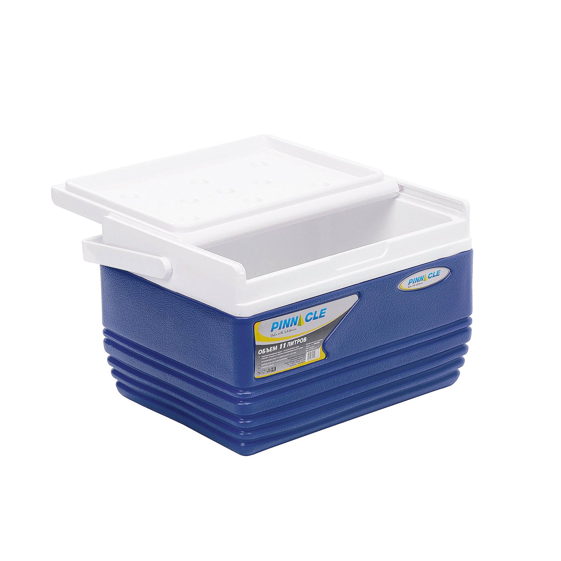 Eskimo Portable Hard-Sided Ice Chest for Camping, 11 qt, Navy Blue with a lid half opened