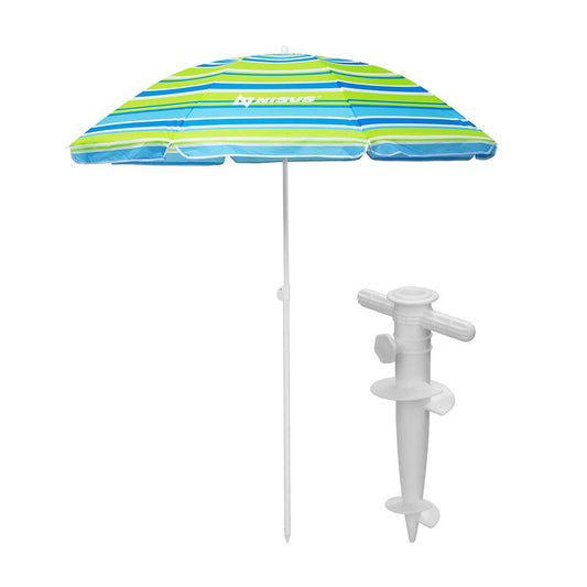 4 ft Sea-Green Folding Beach Umbrella with Sand Anchor, UV 50+ Sunshade