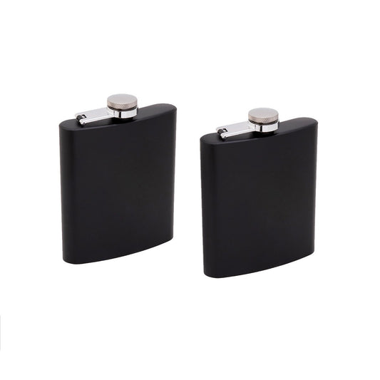 7 oz Black Stainless Steel Liquor Hip Flask, Smooth Coating Set of Two