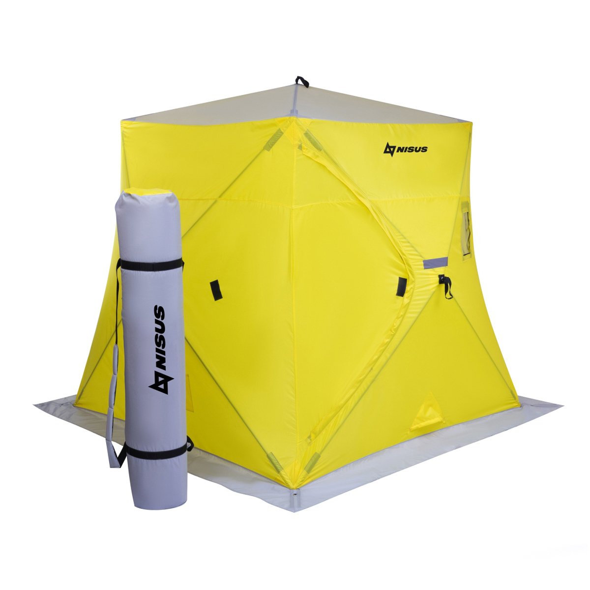 Prism Roomy Ice Fishing Shelter for 3 Persons has a carrying bag attached