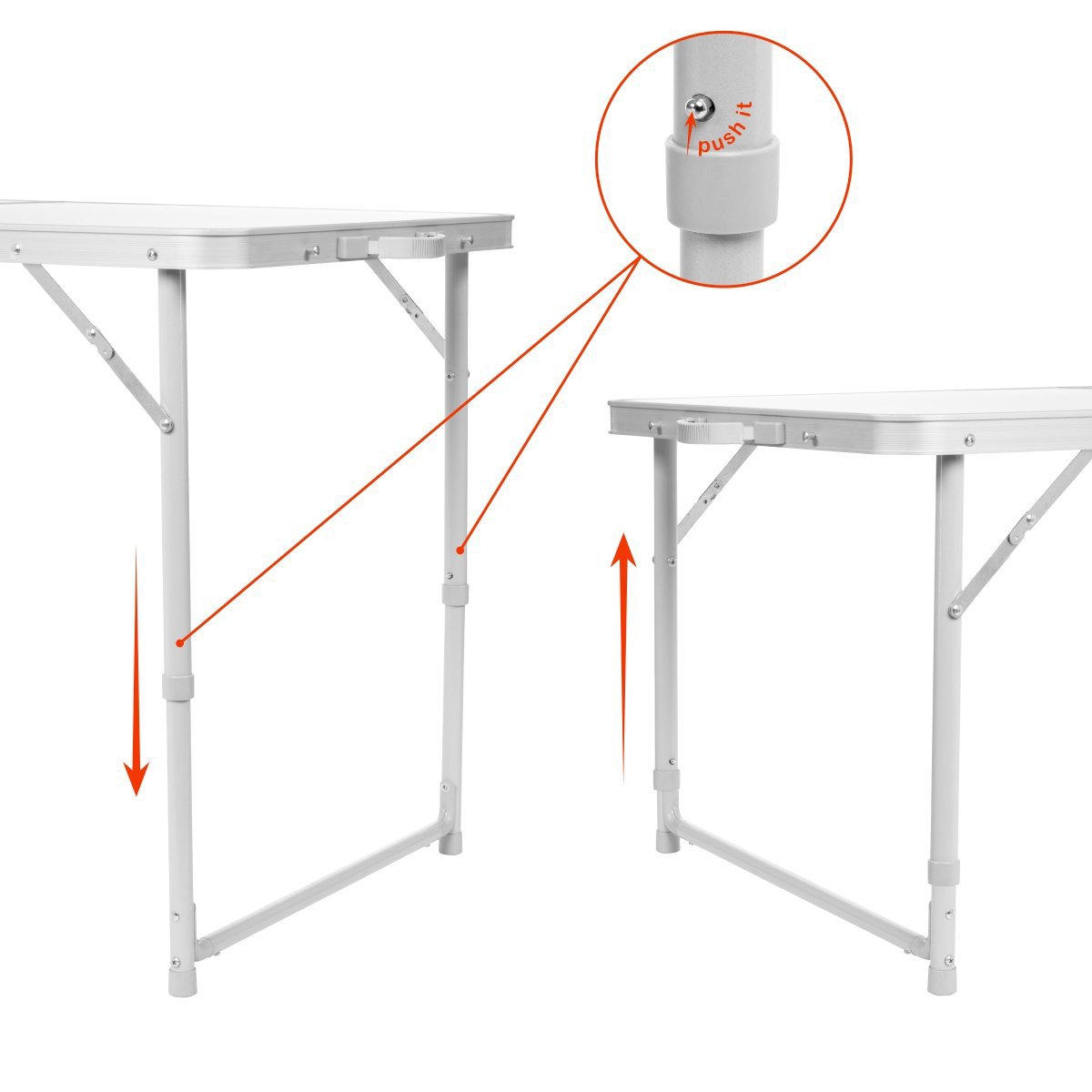 The table features adjustable legs, folding in one click